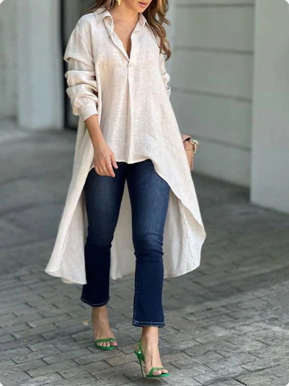 Solid color loose long back shirt