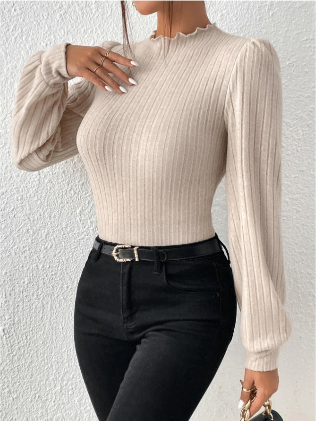 CozyKnit Jersey de manga larga con cuello alto y hombros caídos