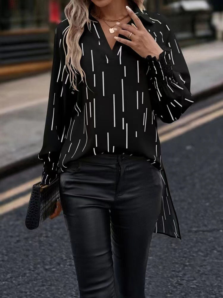 Asymmetrical Striped Print Split Loose Shirt