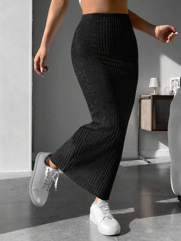 CozyKnit Irregular stripes slim-fitting knitted skirt