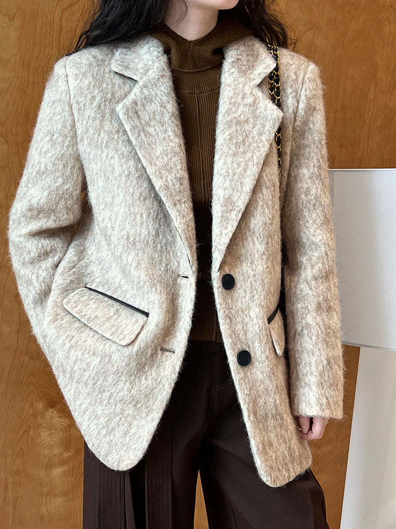 Thickened 55% wool woolen long blazer