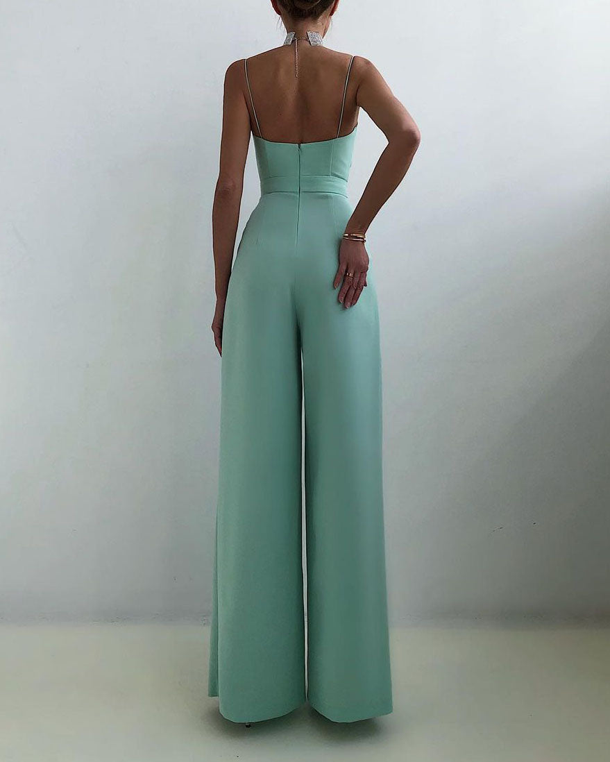 Spaghetti Strap High Waist Straight-Leg Jumpsuit