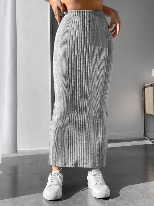 CozyKnit Irregular stripes slim-fitting knitted skirt