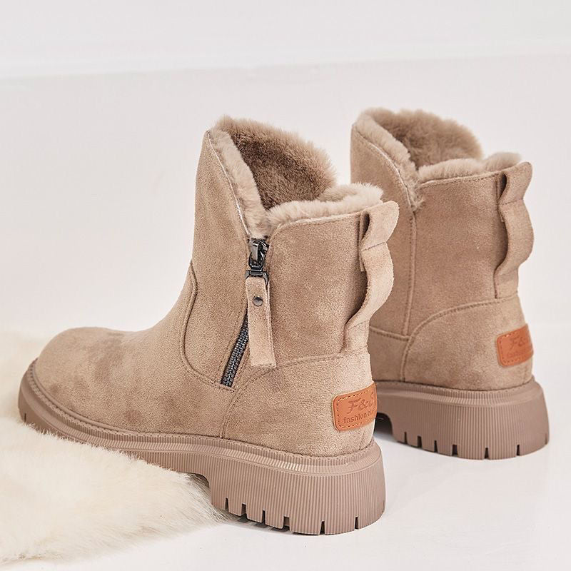 Side-zip fleece ankle snow boots