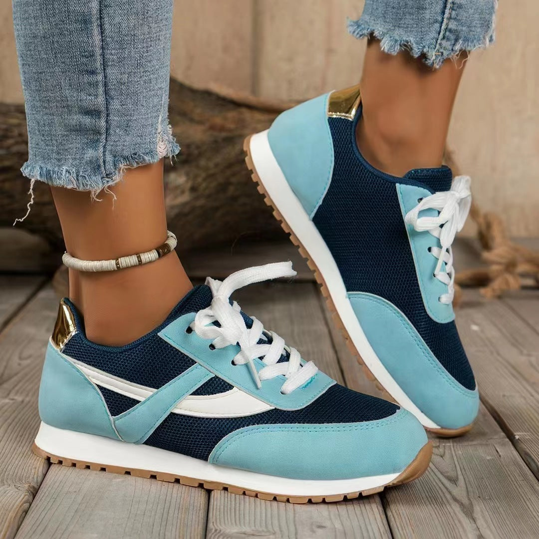 Round toe mesh patchwork tendon sole sneakers