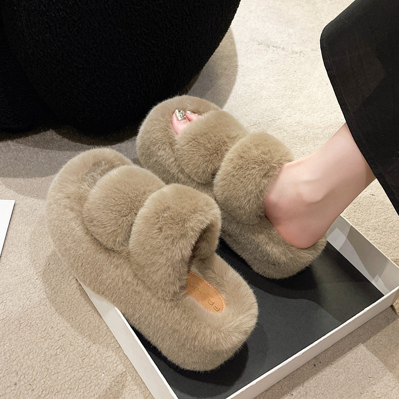 Fluffy flat slippers hot sale