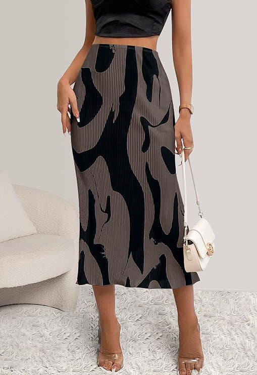 Printed High-Waisted Slim Fit Pleated Skirt