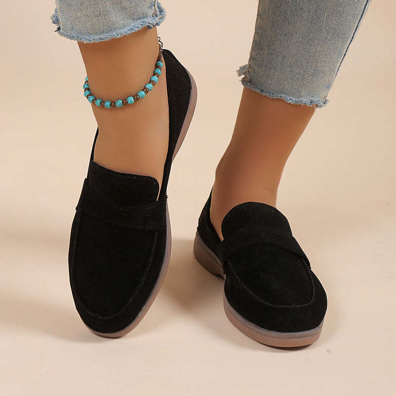 Solid color suede shallow flat loafers