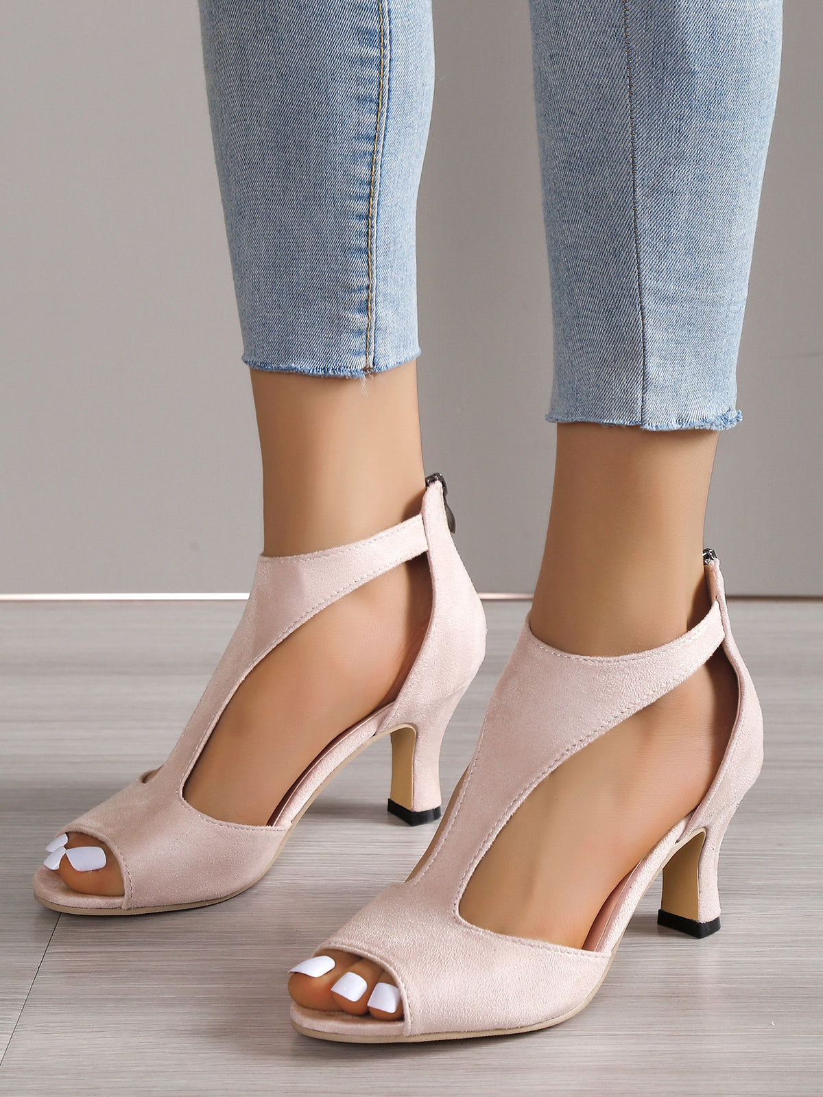 Back Zipper Peep Toe High Heel Sandals