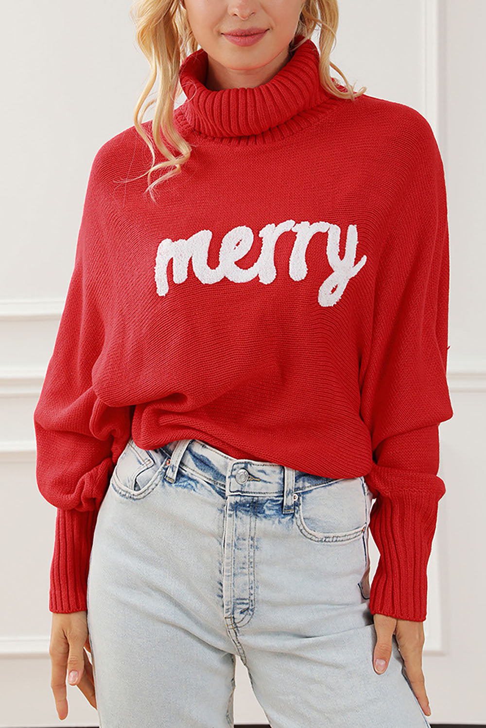 Jersey Merry Holiday con cuello alto y mangas murciélago