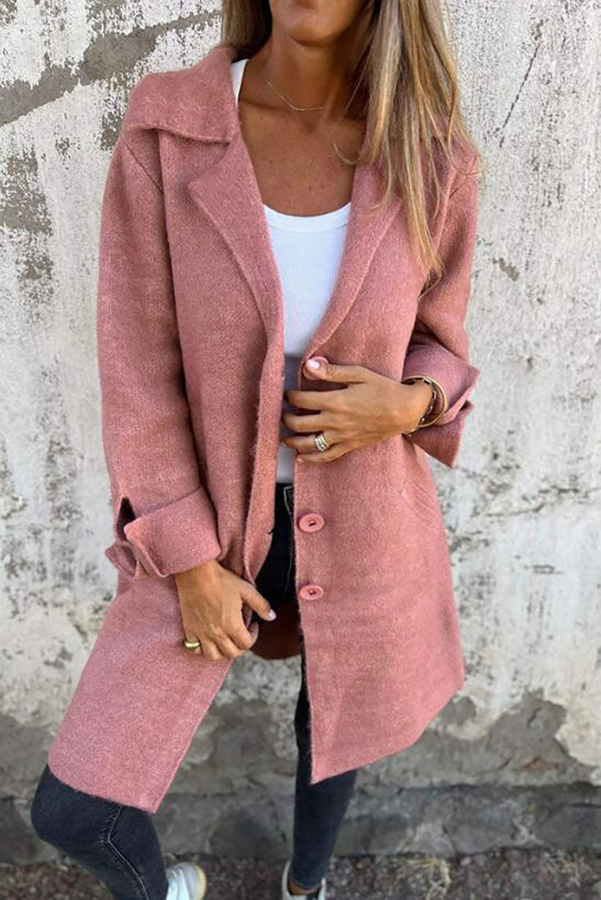 Manteau mi-long à simple boutonnage avec poche à revers de couleur unie