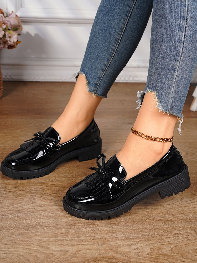 Shiny Patent Tassel Flat Loafers