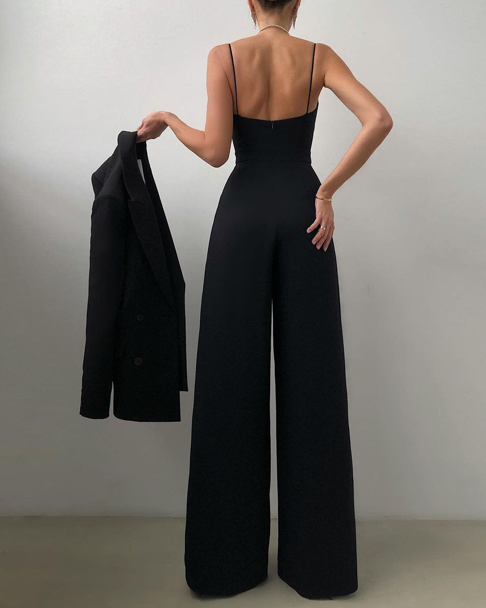 Spaghetti Strap High Waist Straight-Leg Jumpsuit