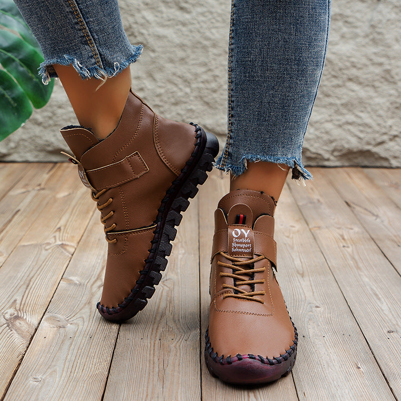 Hand-stitched velvet warm high-top shoes