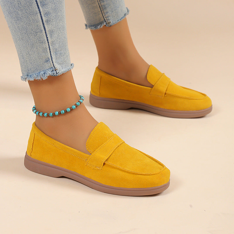 Solid color suede shallow flat loafers