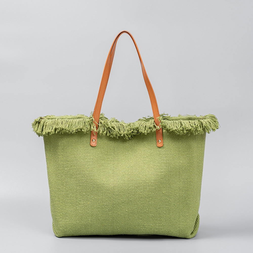 Bolso tote chic de lona con bordes con flecos