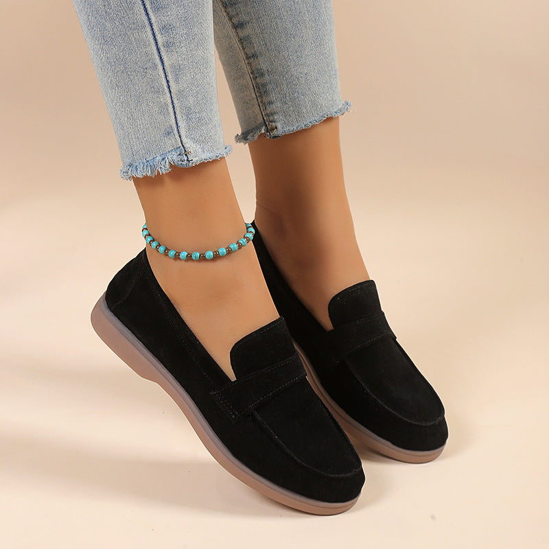 Solid color suede shallow flat loafers