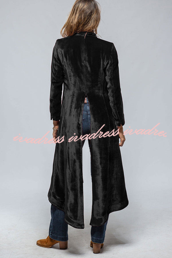 Vintage Velvet Long Loose Pocket Slit Coat