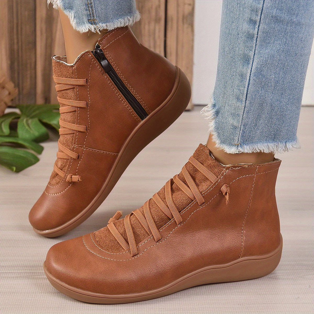 Side Zipper Slip On Comfy Soft Sole Platform Ankle Boots