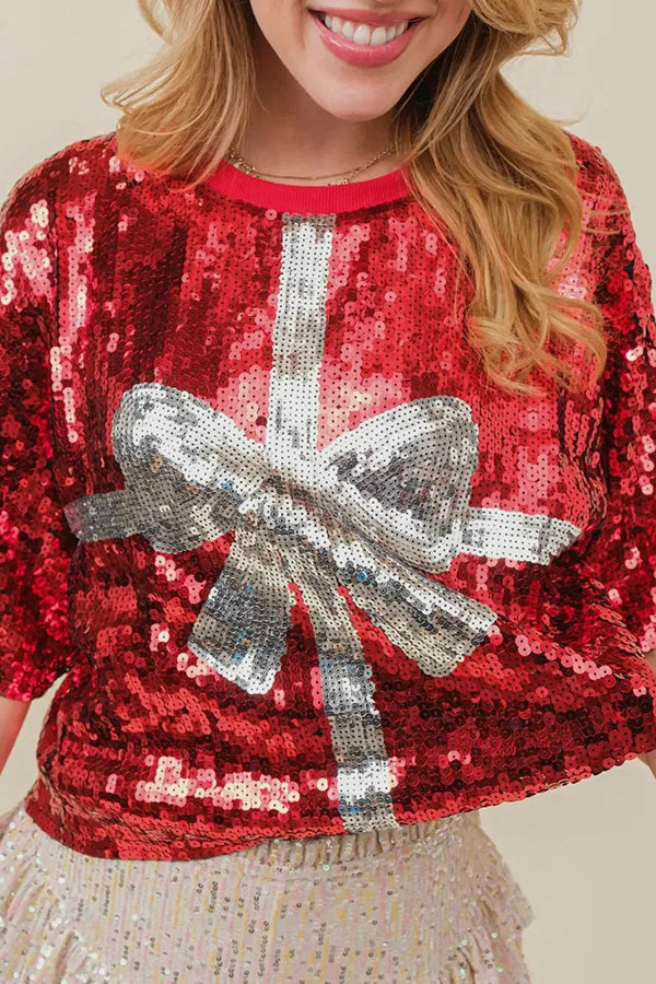 Eye Catching Christmas Sequined Pullover T Shirt