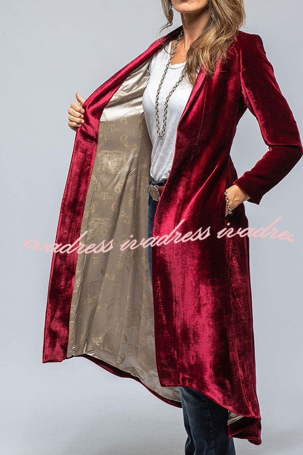 Vintage Velvet Long Loose Pocket Slit Coat