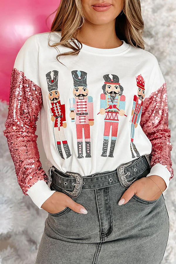 Shiny New Toys Sequined Nutcracker Pullover Sweatshirt