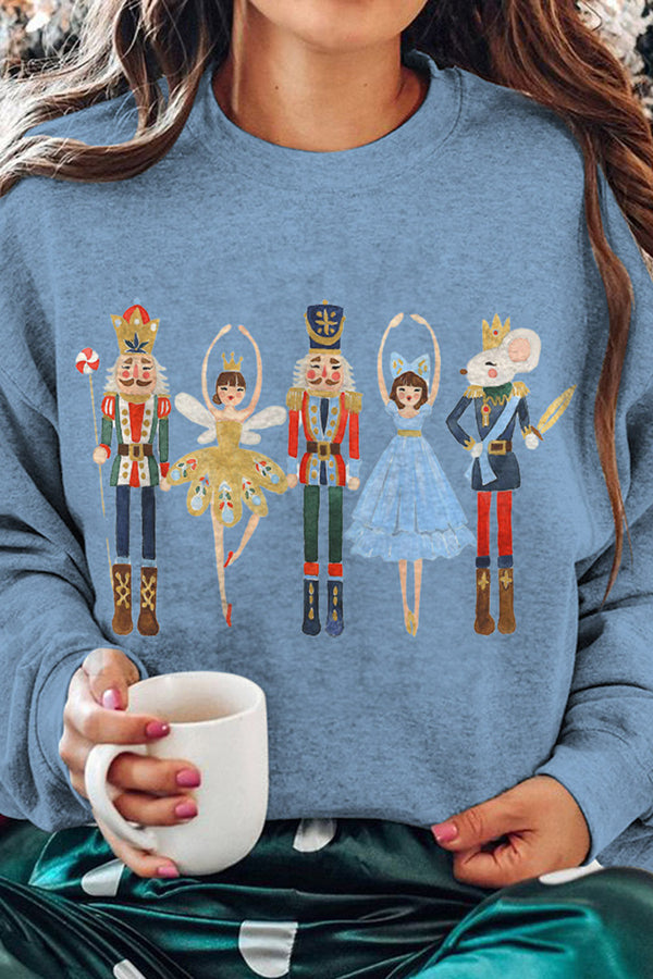 Christmas Print Round Neck Long Sleeve Pullover Sweatshirt