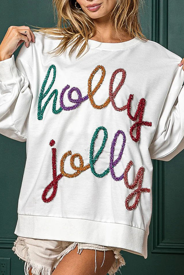 Christmas Lettering Crew Neck Long Sleeve Pullover Sweatshirt