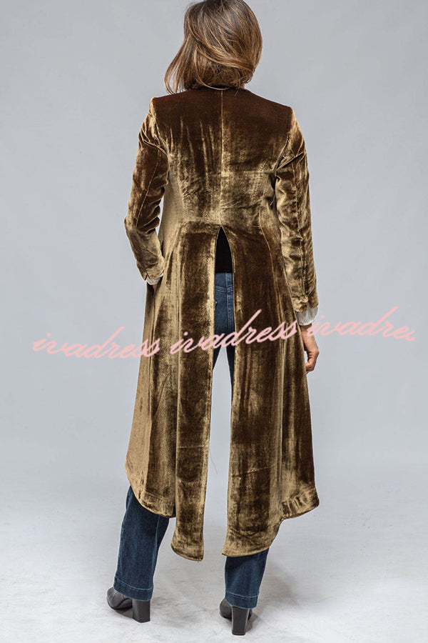 Vintage Velvet Long Loose Pocket Slit Coat