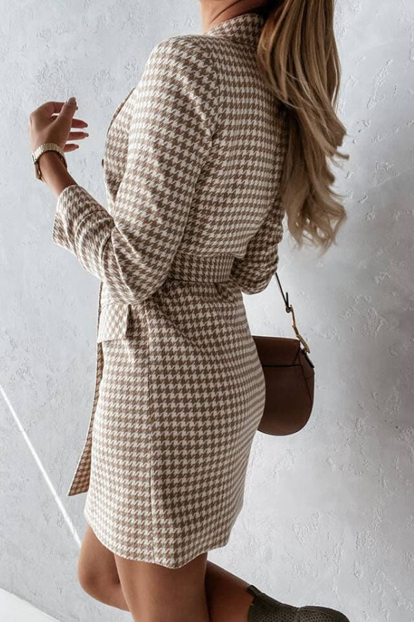 Christmas Check Belted Double Breasted Pocket Mini Dress