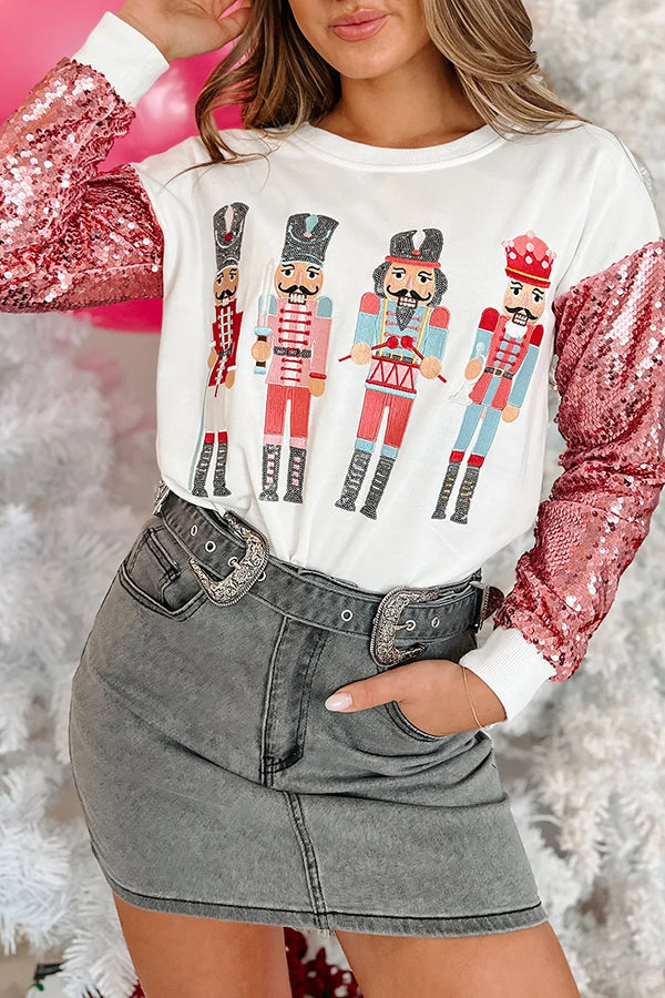 Shiny New Toys Sequined Nutcracker Pullover Sweatshirt