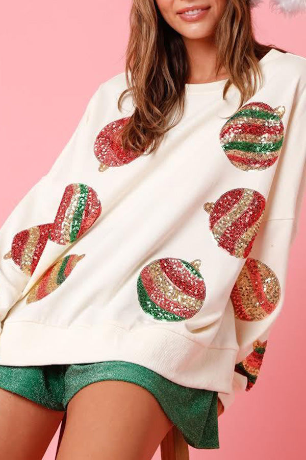 Christmas Egg Sequined Casual Long Sleeve Sweatshirt