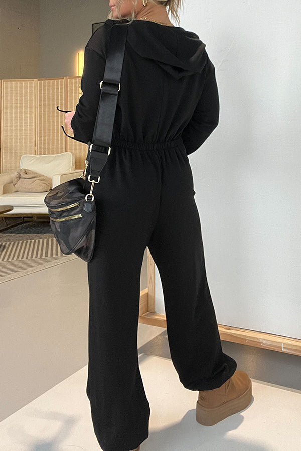 Cozy Days Long Sleeve Pocket Hooded Drawstring Jumpsuit