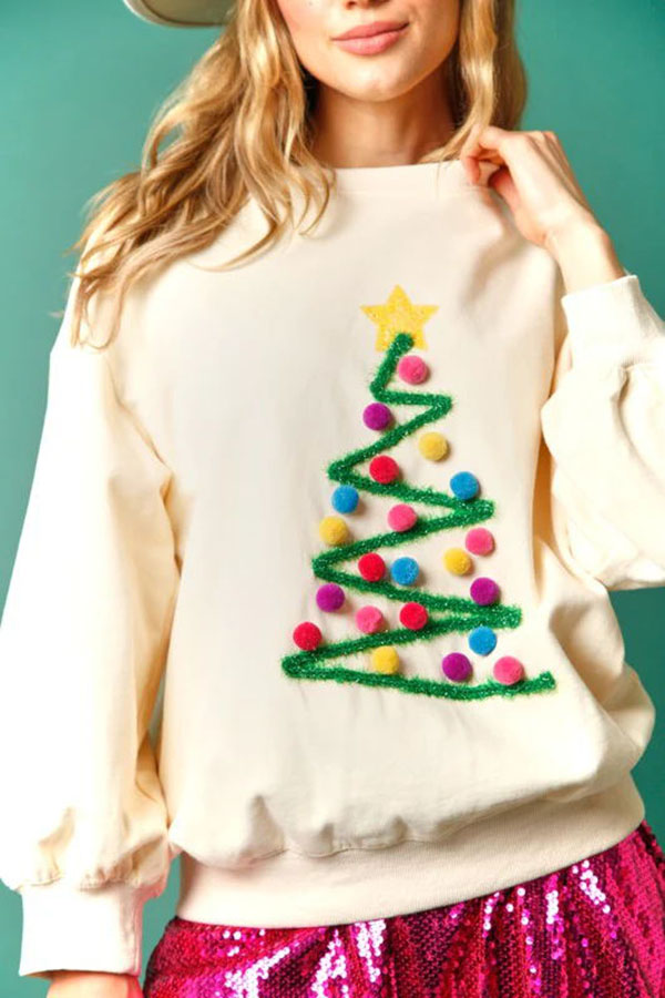 Rainbow Christmas Tree Lurex Pullover Long Sleeved Sweatshirt