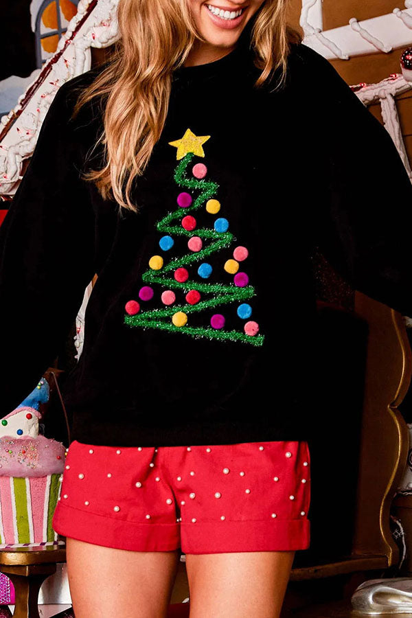 Rainbow Christmas Tree Lurex Pullover Long Sleeved Sweatshirt