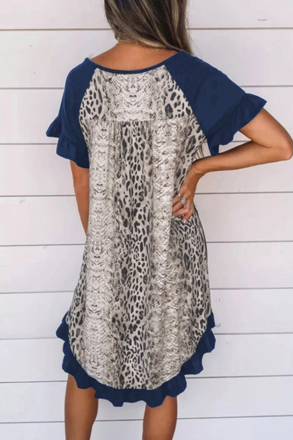 Leopard Print On Back Ruffle Dress