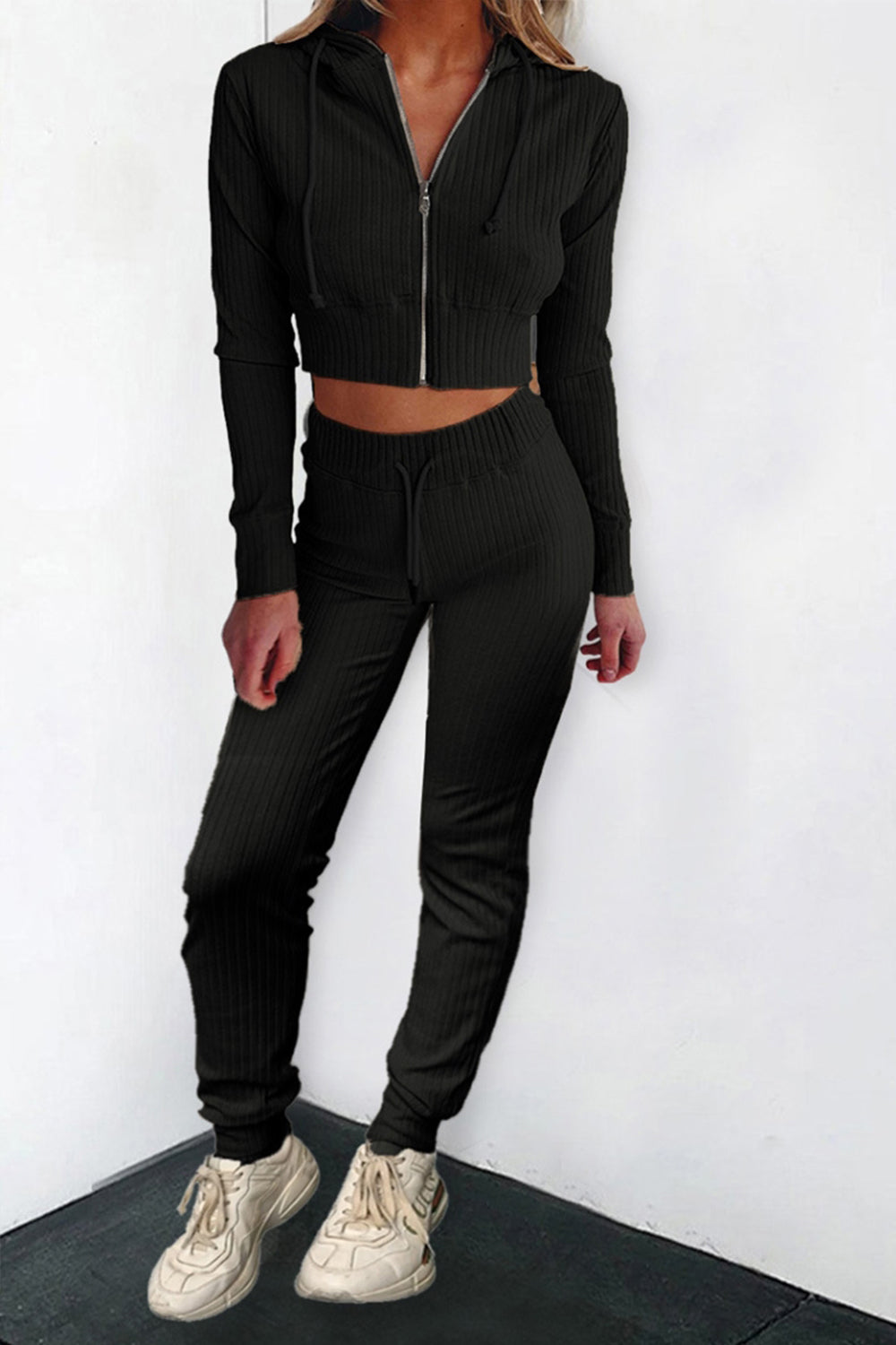 Solid Color Zipper Long Sleeve Jumpsuit