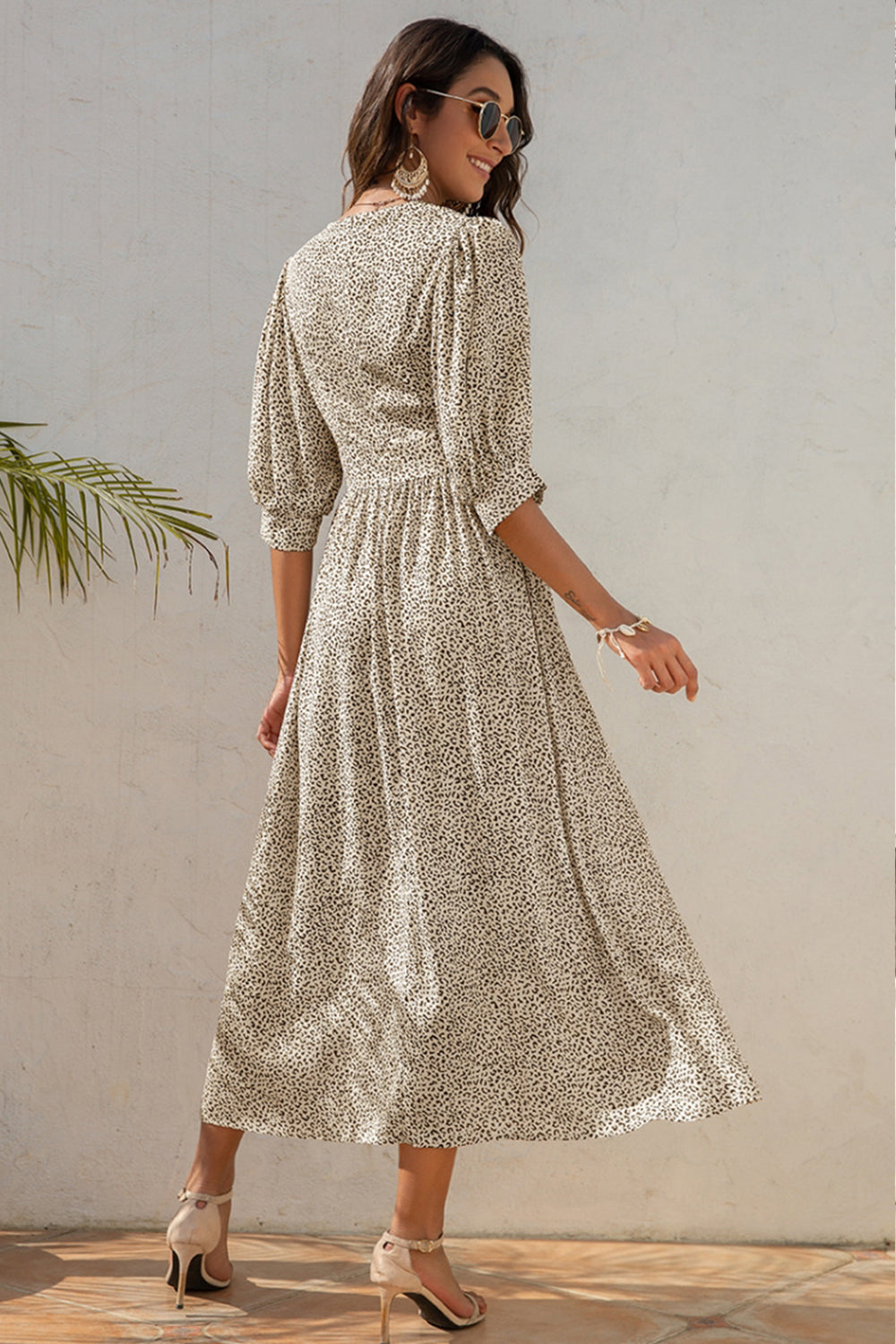 V-Neck Printed Mid-Seeve Dress