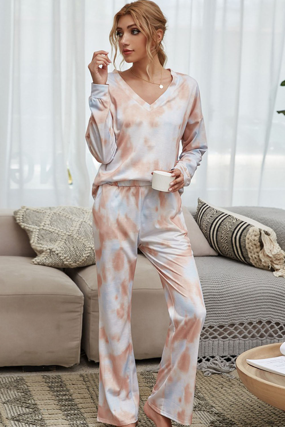 Tie-Dye Round Neck Pajamas