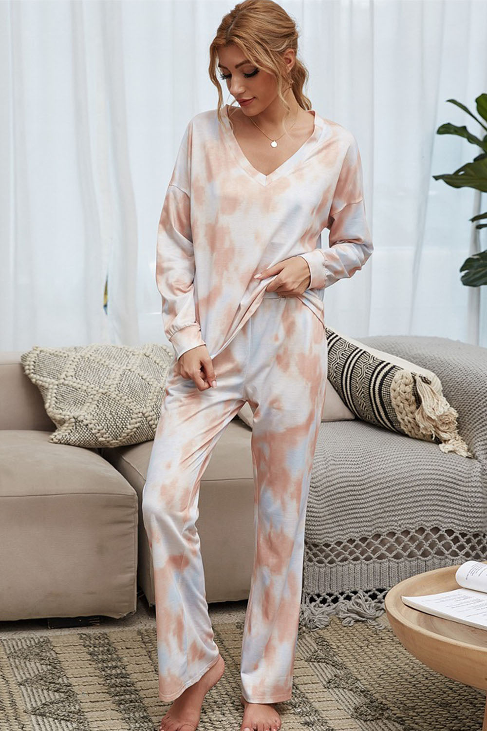 Tie-Dye Round Neck Pajamas