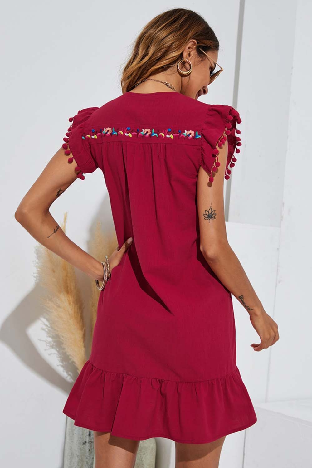 Solid Color Embroidered Dress