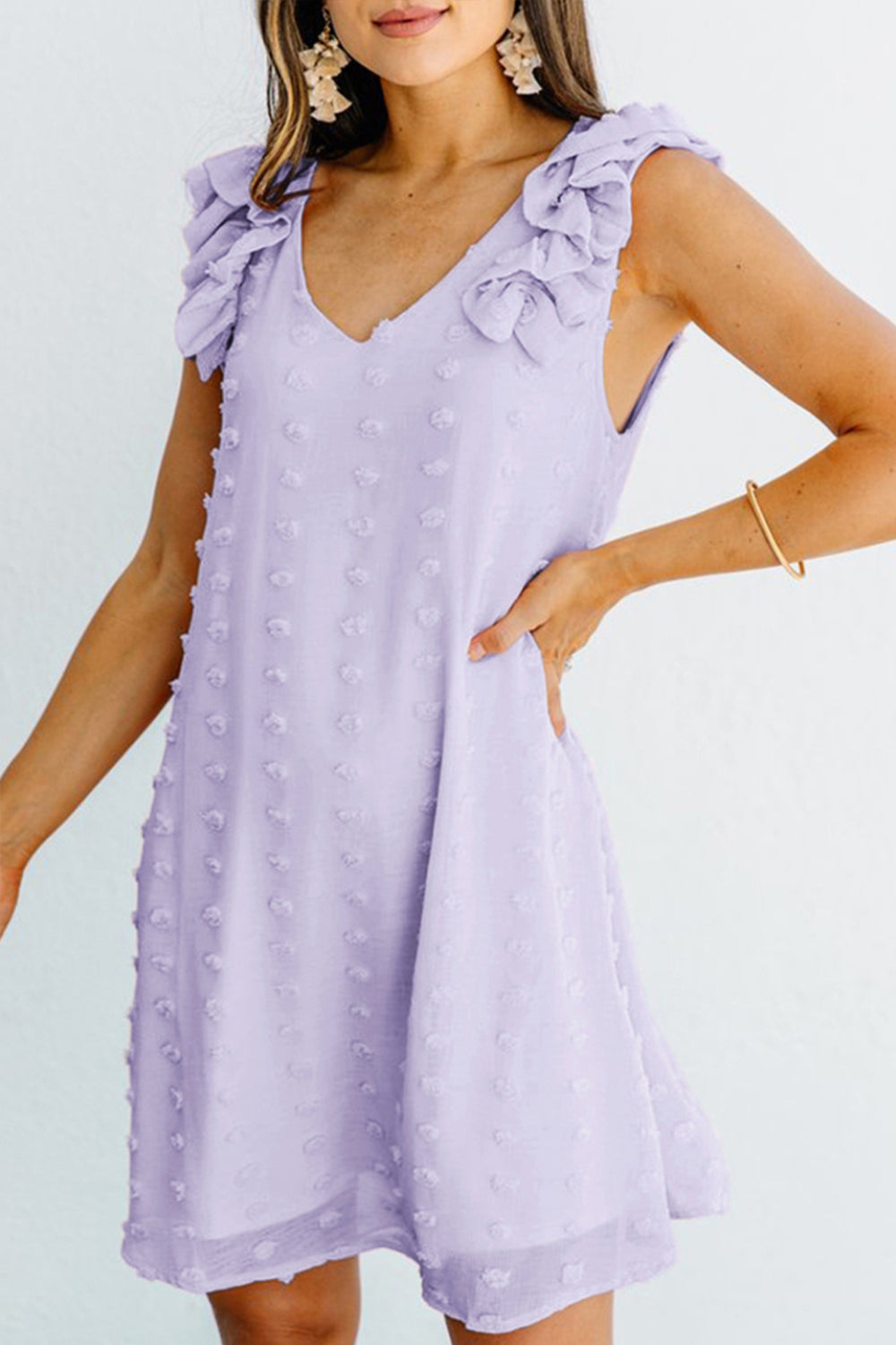 Ruffled Jacquard Chiffon Dress