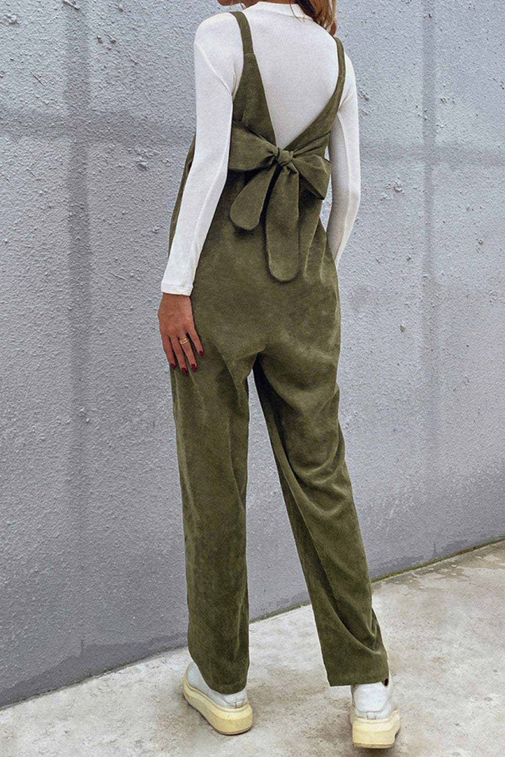 Solid Color Bow Jumpsuit