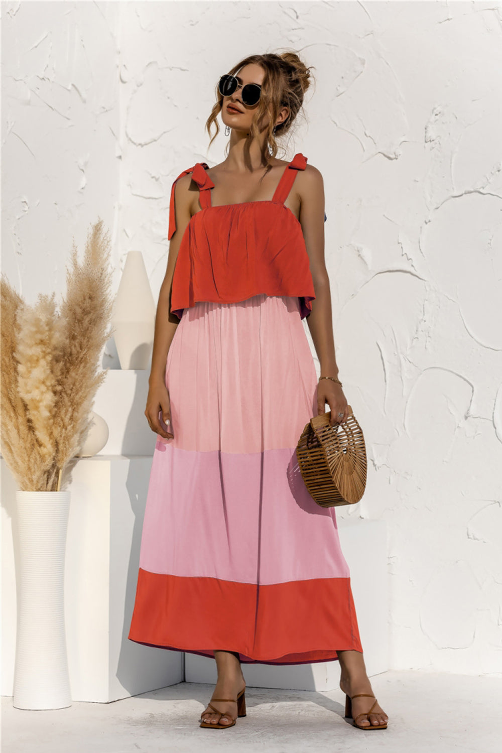 Ruffle Contrast Vacation Dress