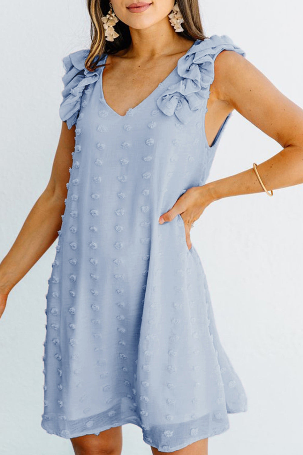 Ruffled Jacquard Chiffon Dress