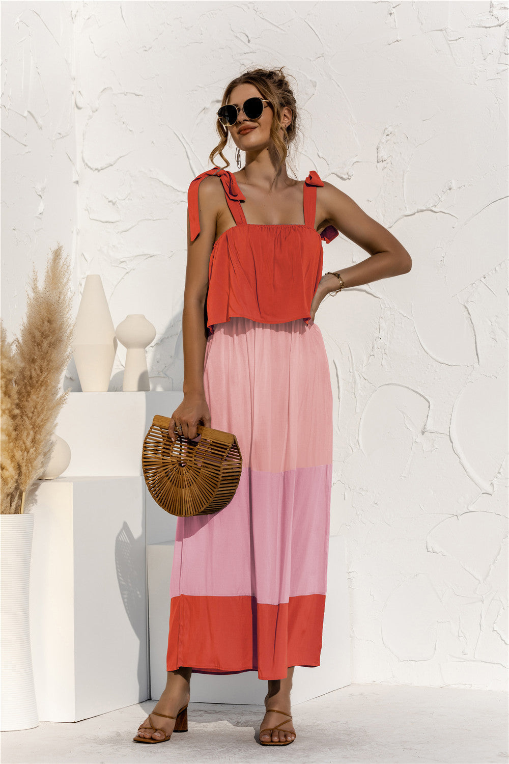 Ruffle Contrast Vacation Dress