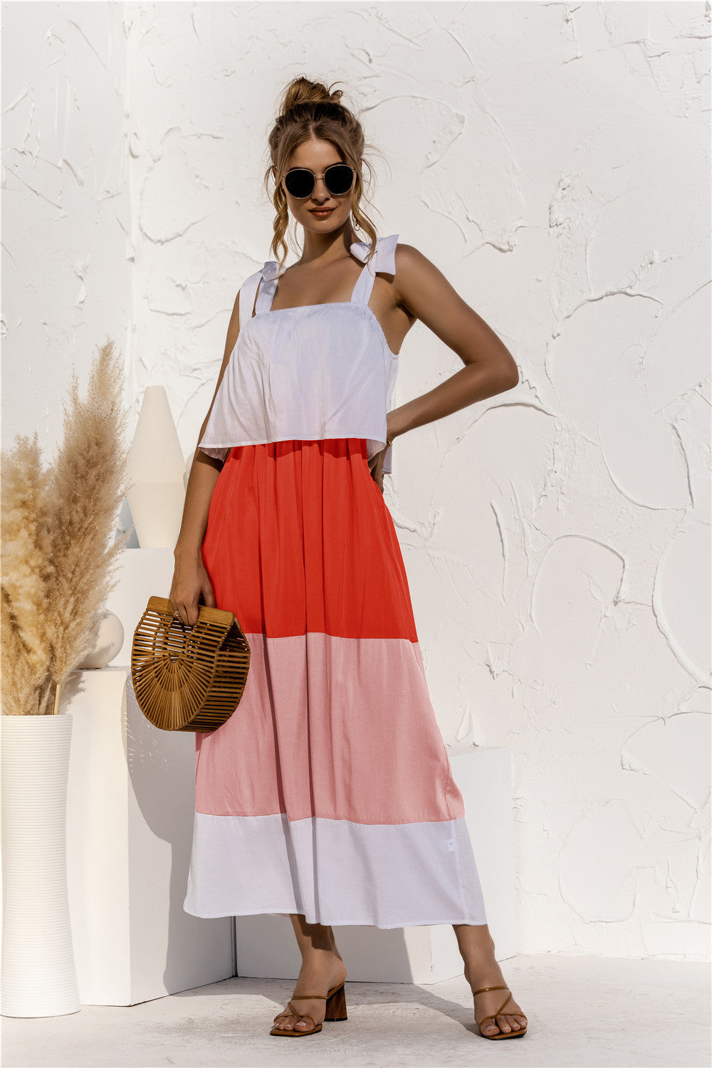 Ruffle Contrast Vacation Dress