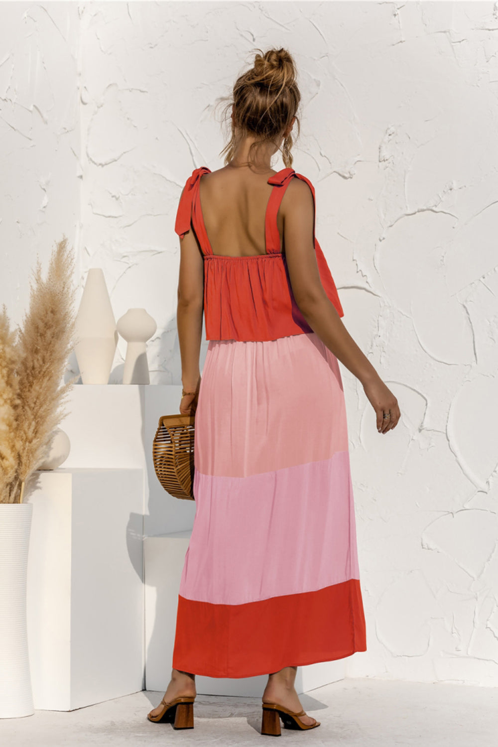 Ruffle Contrast Vacation Dress