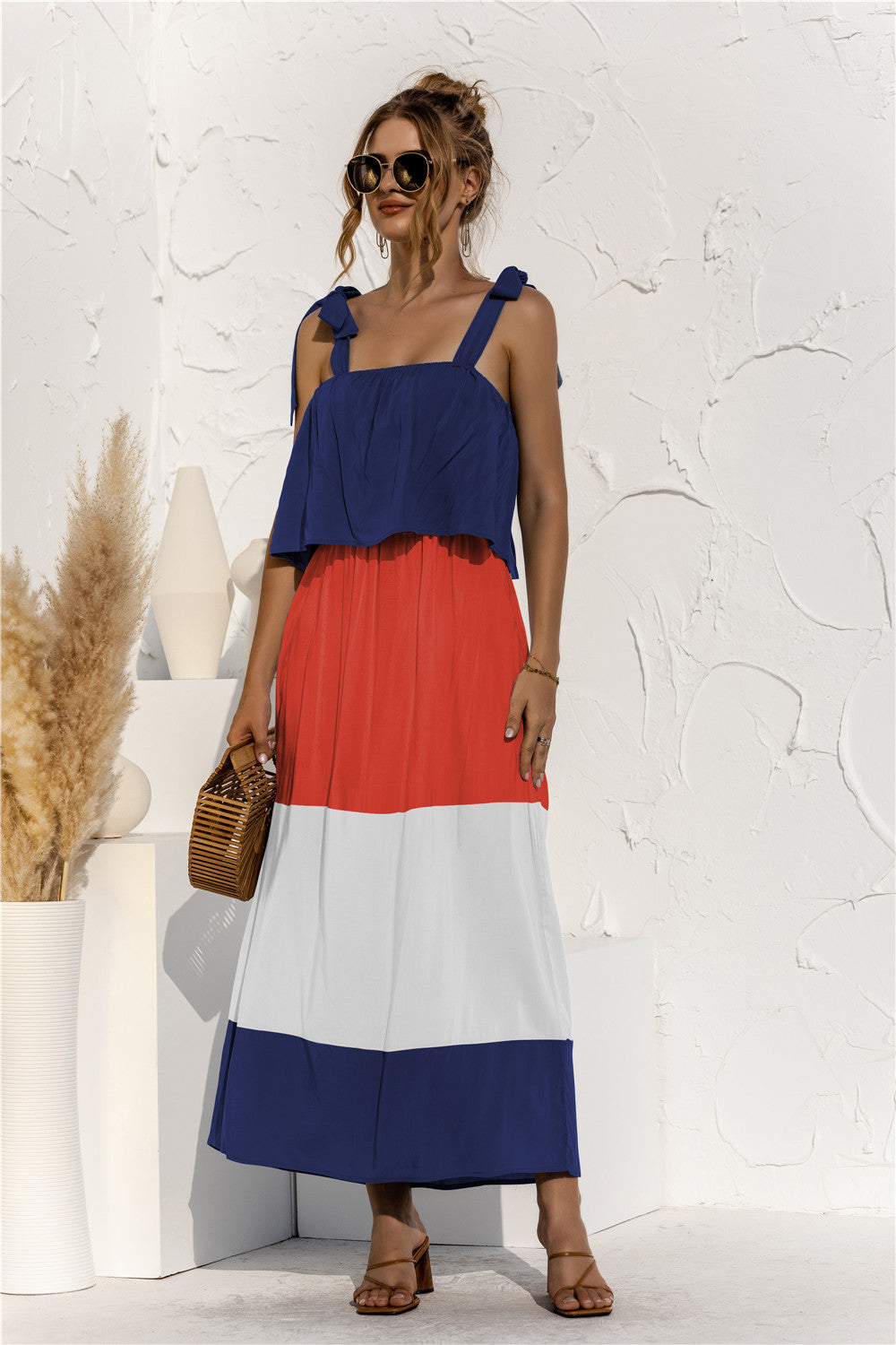 Ruffle Contrast Vacation Dress