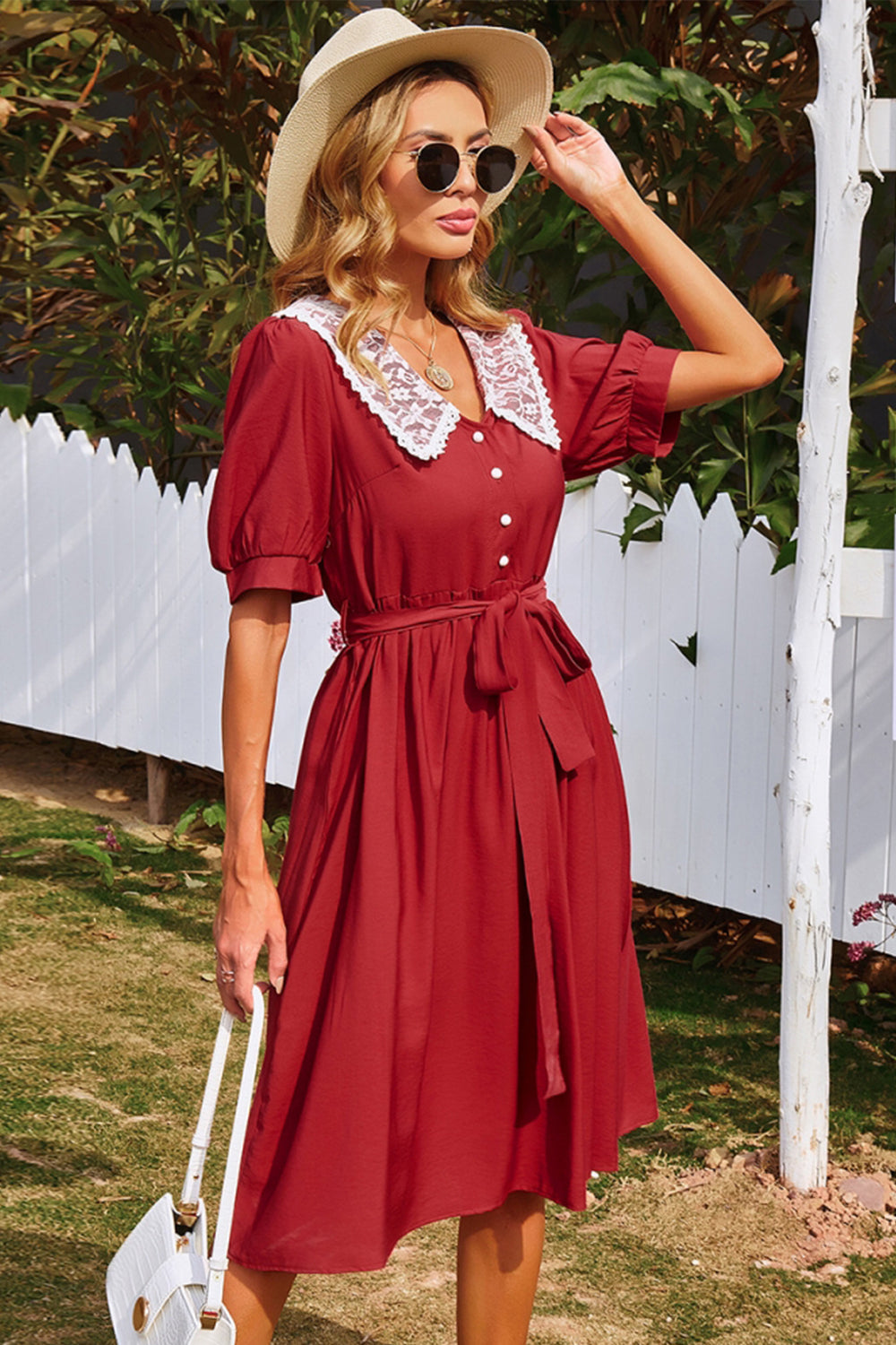 Solid Color Elastic Waist Midi Dress